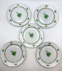 Rare Herend Apponyi Green 9.8in (25cm) Dinner Plate Set of 5 - Picture 1 of 10