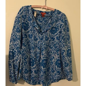 Sundance 100% Seide Bluse Damen M Blau Blumenmuster Boho Langarm Oberteil  - Bild 1 von 10