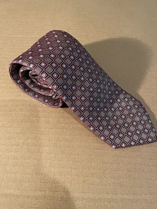 Vintage Ermenegildo Zegna Italy Men's Red Geometric Pattern Silk Neck Tie - Picture 1 of 6