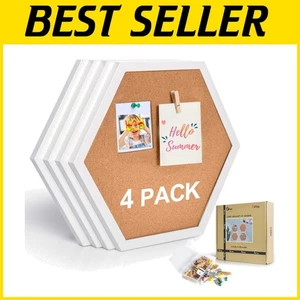 Hexagon Cork Bulletin Board Set - 4 Pack with Clips & Push Pins for Office Decor - Picture 1 of 11