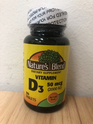 Nature's Blend Vitamina D3 2000 UI Suplemento Dietético Super Fuerza Comprimidos 100ct Foto 1 de 4