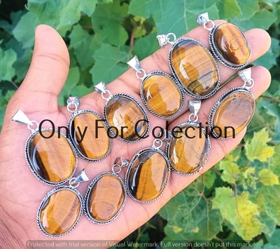 Lote de pingente de pedra preciosa olho de tigre folheado a prata esterlina 925 joias boêmias - Imagem 1 de 3