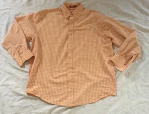 Haggar EZs Long Sleeve Button Up Shirt Men's Large Orange Peach White Check  - Picture 1 of 6