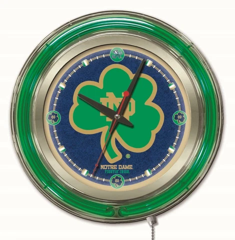 University of Notre Dame "Shamrock" Clock w/ Double Neon Ring Cover
