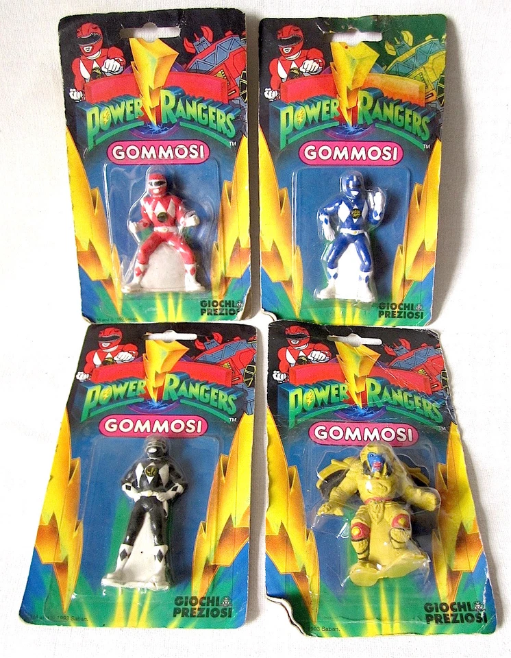 GIOCHI PREZIOSI 1993 POWER RANGERS "GOMMOSI" SET COMPLETO DI 4I!!NUOVI!! - Immagine 1 di 1