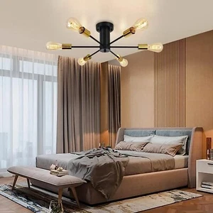 Bedroom Semi Flush Mount Ceiling Light Modern Gold Chandelier Lighting Fixture - Picture 1 of 12