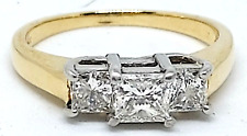 Ladies 14k Yellow Gold 1Cttw Princess Cut Three Stone Diamond Engagement Ring