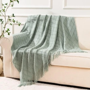 BATTILO HOME Throw Blanket Diamond,Knitted Throw Blanket, Sage Green, 51 x 78 - Picture 1 of 8