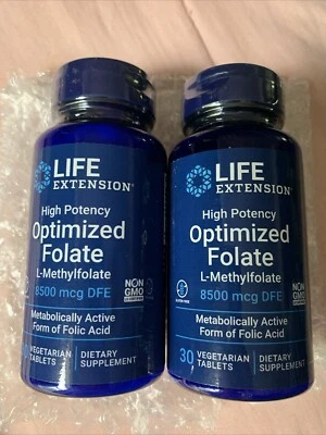 L-metilfolato 8500 mcg extensión de vida de folato optimizado de alta potencia 2x30 píldoras Foto 1 de 4