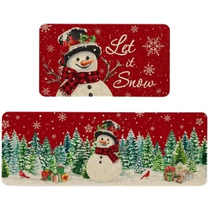 Christmas Snowman Kitchen Rugs and Mats Set of 2 Merry Christmas Kitchen Mat ... - Picture 1 of 7