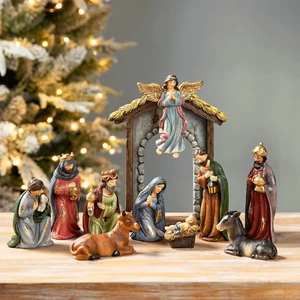 11Pcs Resin Nativity Figurines Set Christmas Ornaments Gifts Xmas Tabletop Scene - Picture 1 of 7