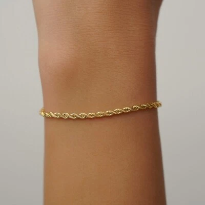 Thin Rope Link Chain 18k Gold Plated 925 Sterling Silver Jewelry Chain Bracelet - Image 1 of 4