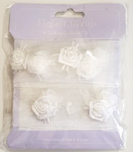 ELEGANT ACCENTS Organza Ribbon w/Rosette & Bead Accents - WHITE - 1.5" x 4 ft - Picture 1 of 4