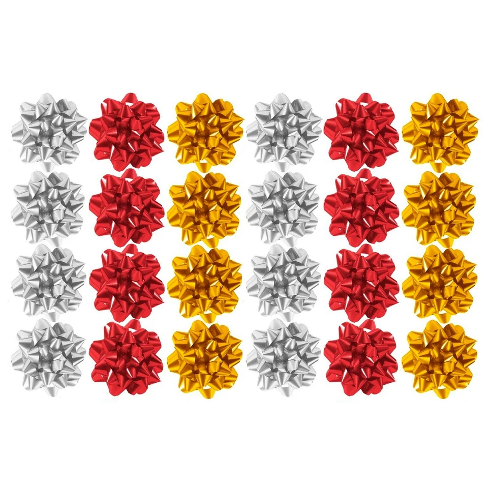 TIECO 4cm Red, Gold & Silver Gift Bows Christmas Present (24 Pack)