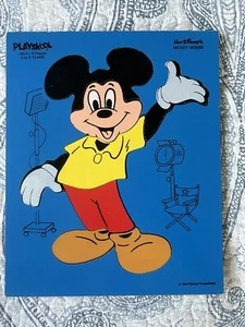 Vintage PLAYSKOOL Kids Walt Disney Mickey Mouse #190-5 Wood Puzzle 8 Piece Blue - Picture 1 of 9