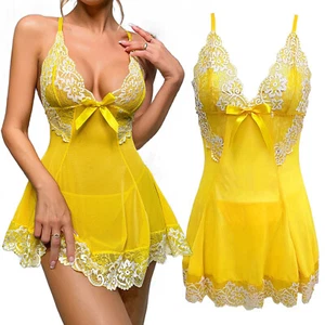 Women's Lingerie Sexy Lace Babydoll Floral Chemise Sleepwear Underwear Dress Set - Picture 1 of 64
