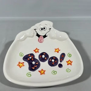 Vintage Ceramic Halloween Boo Ghost Serving Plate Candy Trick Treat - Picture 1 of 6