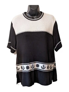Company Collection Womens Sweater Short Sleeves Large Nautical Anchor - Picture 1 of 5