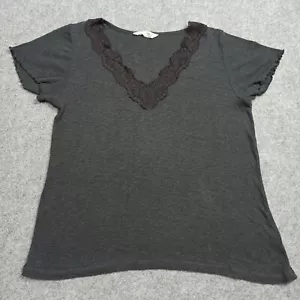 Odd Molly Womens Shirt 2 - M Grey Cotton Viscose Rib Jersey Lace Trim Top Medium - Picture 1 of 12