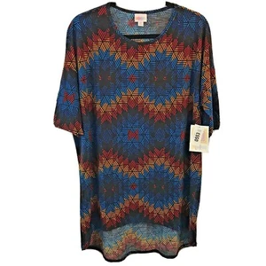 Túnica para mujer Lularoe Irma negra azul amarillo rojo geométrica talla mediana nueva con etiquetas - Imagen 1 de 9