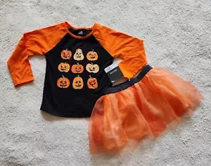 NWT Toddler Girl Orange Pumpkin Halloween Outfit Shirt & Skirt Set, Size 3t - Picture 1 of 5