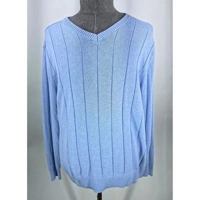 Suéter Club Room Para Hombres Grande Azul Rayas Verticales Cuello en V Tejido Prendas Exteriores NUEVO Foto 1 de 4