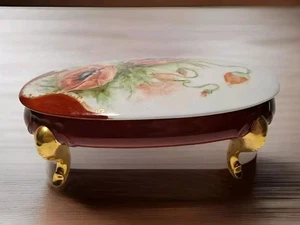 Vintage Handpainted Floral Victorian Trinket Box 8" Unsigned XC - Picture 1 of 7