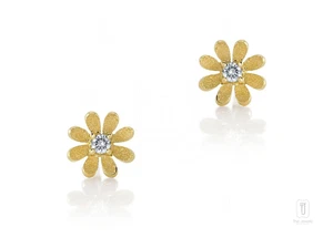 14k Gold 1.6 Gms. Diamond Flower Stud Earrings - Elegant Floral Design - Picture 1 of 6
