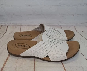 Taos Guru Sandals Women's Size 9 White Leather Woven Slip On Comfort Slides New! - Picture 1 of 6