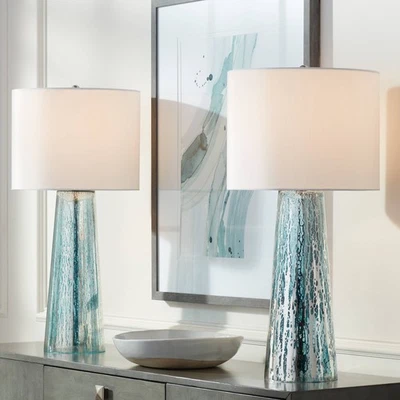 Marcus Modern Table Lamps 30" Tall Set of 2 Blue Mercury Glass for Bedroom House - Image 1 of 4