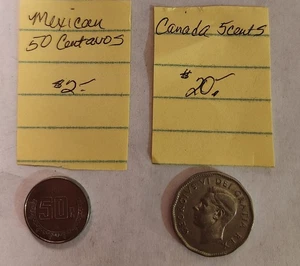 Monedas de Canadá (5 centavos) y México (50 centavos) - Imagen 1 de 4