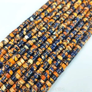 Cuentas espaciadoras Heishi de jaspe natural azul naranja de 3x6 mm para hacer joyas - Imagen 1 de 6