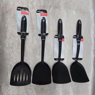 Cooking Concepts Solid Turner Spatula Set – Set of 4 Plastic Black Spatulas - Image 1 of 4