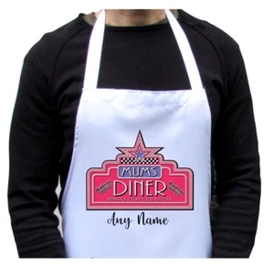 Personalised Apron Mums Diner, American Diner Print White Adult's Fun Christmas - Picture 1 of 5