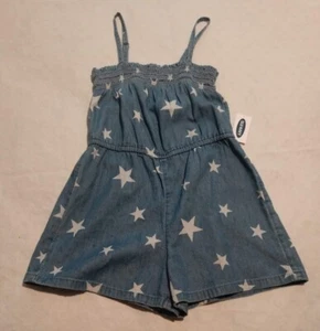 NWT Old Navy Denim Star Print Smocked Sleeveless Romper XS 5 Girls - Picture 1 of 1