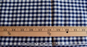 1/4" CHECKS  NAVY  BLUE  & TAN  100%  COTTON FABRIC 52X44 INCHES   VINTAGE 1992 - Picture 1 of 2