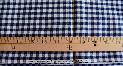 1/4" CHECKS  NAVY  BLUE  & TAN  100%  COTTON FABRIC 52X44 INCHES   VINTAGE 1992 - Image 1 of 2