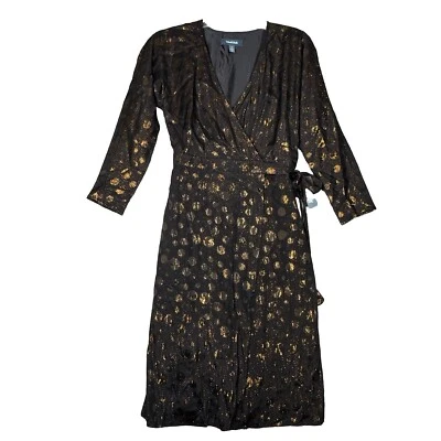 ModCloth Dress Womens Small Black Gold Polka Dot Wrap Party Glamorous Playful - Image 1 of 4