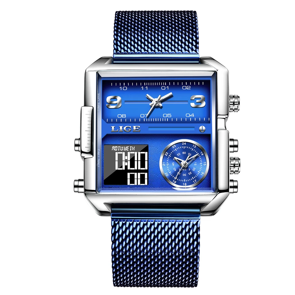 LIGE LG8925 Top Brand Luxury Style Dual Display Shock Resistant Quartz Men Watch