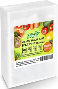 Vacuum Sealer Bags for Food - 100 Quart, 8" X 12" Embossed Food Vacuum Bags - Picture 1 of 11