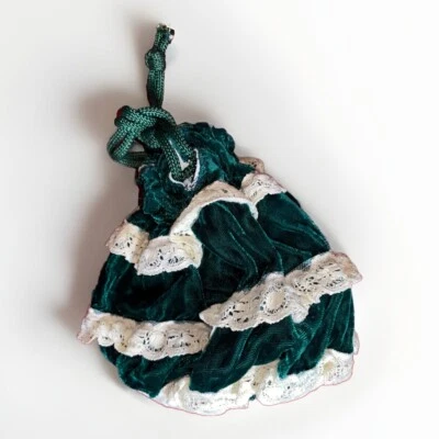 Bolso de Noche Cartera Vintage Años 40 50 Terciopelo Cordón Verde Encaje en Niveles Boho Foto 1 de 4