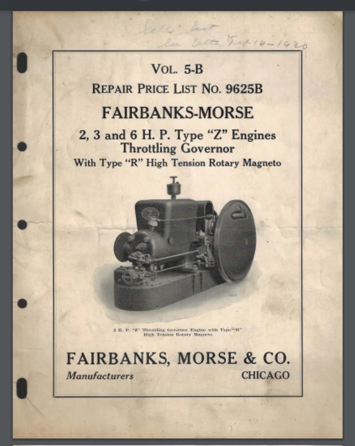 Fairbanks Morse 2, 3, and 6 HP "Z" Engines Part list for R Hi Tension Mag 11 pgs - Image 1 of 1
