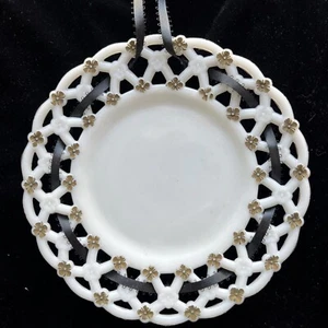 Victorian White Milk Glass Plate Lacy Edge Gold Flowers 7-3/8” - Picture 1 of 10