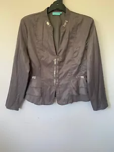 BLUE ILLUSION LONG SLEEVE SILVER BEADED PEPLUM FRILL GREY JACKET SIZE XL 16 - Picture 1 of 4