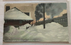 1916 Grand Rapids and Indiana Railroad GR&I Depot January Cadillac, MI Postcard - Picture 1 of 2