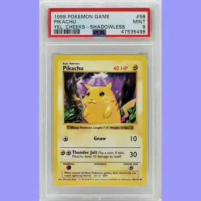 Pokemon Base Set Shadowless Pikachu 58/102 PSA 9 MINT - Image 1 of 4