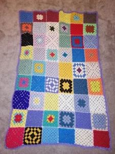 Vintage Knitted Patchwork Blanket /throw - Picture 1 of 2