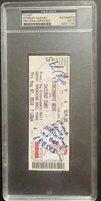 Starlin Castro Signed MLB Debut 1st Ab Hr 6 Rbi Mlb Record Auto Full Ticket PSA - Image 1 of 4
