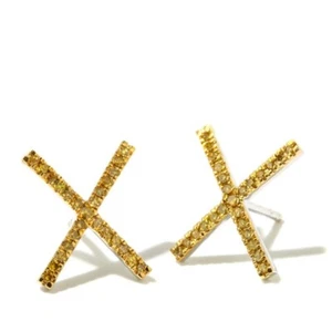 0.25ctw Yellow Diamond Sterling Silver Minimalist "X" Stud Earrings, New HSN - Picture 1 of 4
