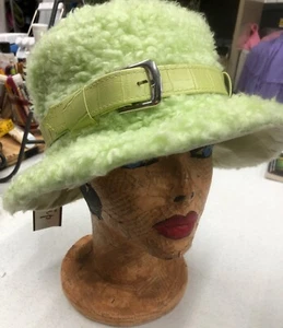 VTG 90s HEASLIP Women's Faux Sherpa Pastel Lime Green Bucket Hat Sz M/22"~NWT - Picture 1 of 10